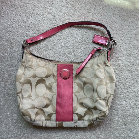 Coach Peach Signature Stripe Jacquard Hobo Bag F19281 - Picture 11 of 16